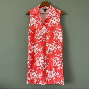 Tommy Bahama Coral with White Flowers Collared Button Front Dress Size XS